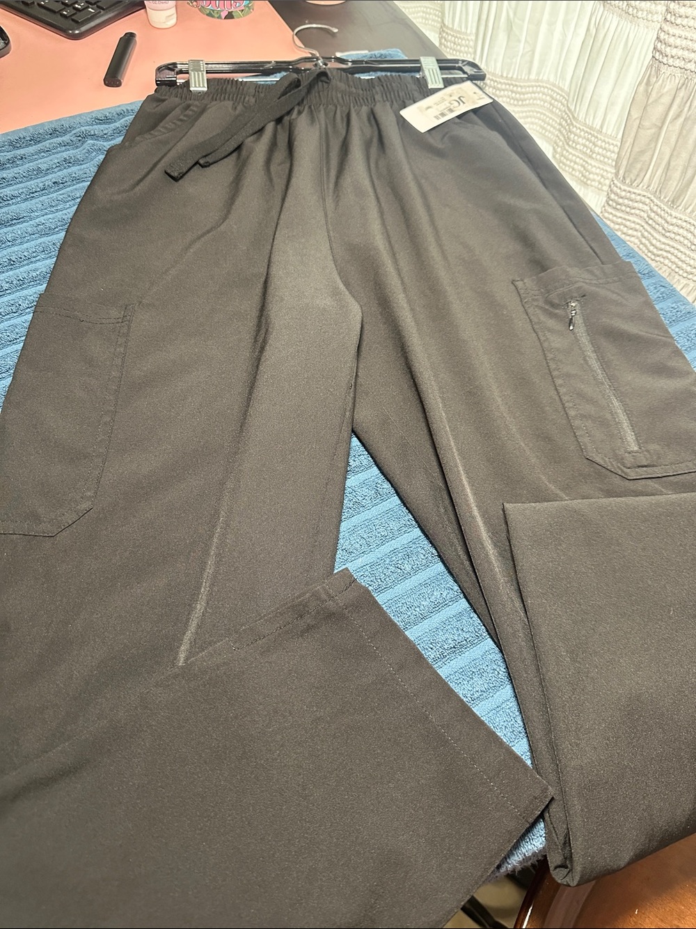 Black Elastic-Waist Scrub Pants Sz M NWT